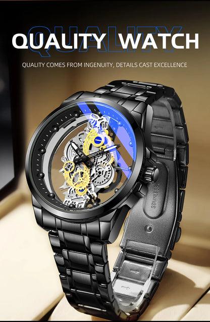 TPW Hot Trendy Fashion Wholesale Men Golden Black Blue Skeleton NOT Automatic Watch Quartz Wrist Watches Luxury 2024