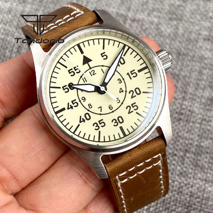 Tandorio Full Luminous Dial 39mm Men's Mechanical Pilot Watch Automatic Miyota 8215 PT5000 Steel Wristwatch AR Sapphire Crystal