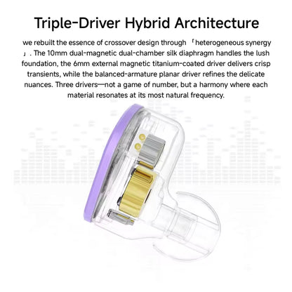 CVJ NOZOMI Wired Hybrid Earphones 2DD+1PD Triple Driver In-Ear Monitors, Planar Magnetic Earbuds with Interchangeable Faceplates for Music & Gaming