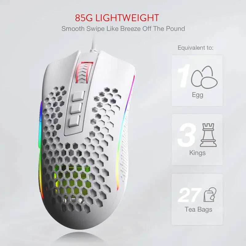 Redragon M808 Storm Lightweight RGB Gaming Mouse, Wired USB Gaming Mouse with 12,400 DPI Optical Sensor, 7 Programmable Buttons for PC Gaming