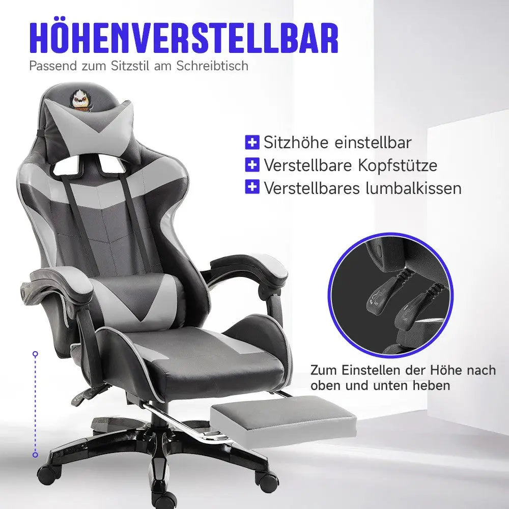 Ergonomic Gaming Chair with Lumbar Support, PU Leather Office Chair, Adjustable Height Computer Chair with Headrest, 360° Swivel
