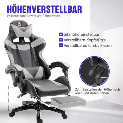 Ergonomic Gaming Chair with Lumbar Support, PU Leather Office Chair, Adjustable Height Computer Chair with Headrest, 360° Swivel