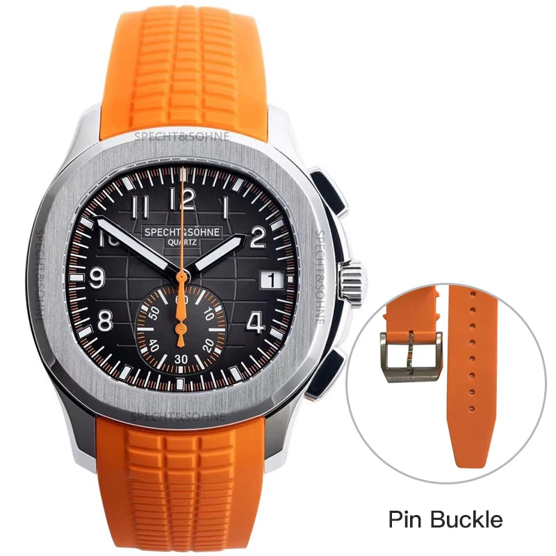 Specht & Söhne New Classic 5167 Men's Watch Orange Color Sapphire Crystal Rubber Srap Sports Male Quartz Watches 50M Waterproof