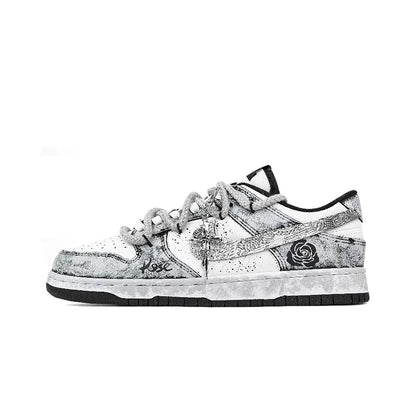 Custom Sneakers Nike Dunk "Silver Bloom Rose" Ink Wash & Splatter Wear-Resistant Low-Top Unisex Skate Shoes