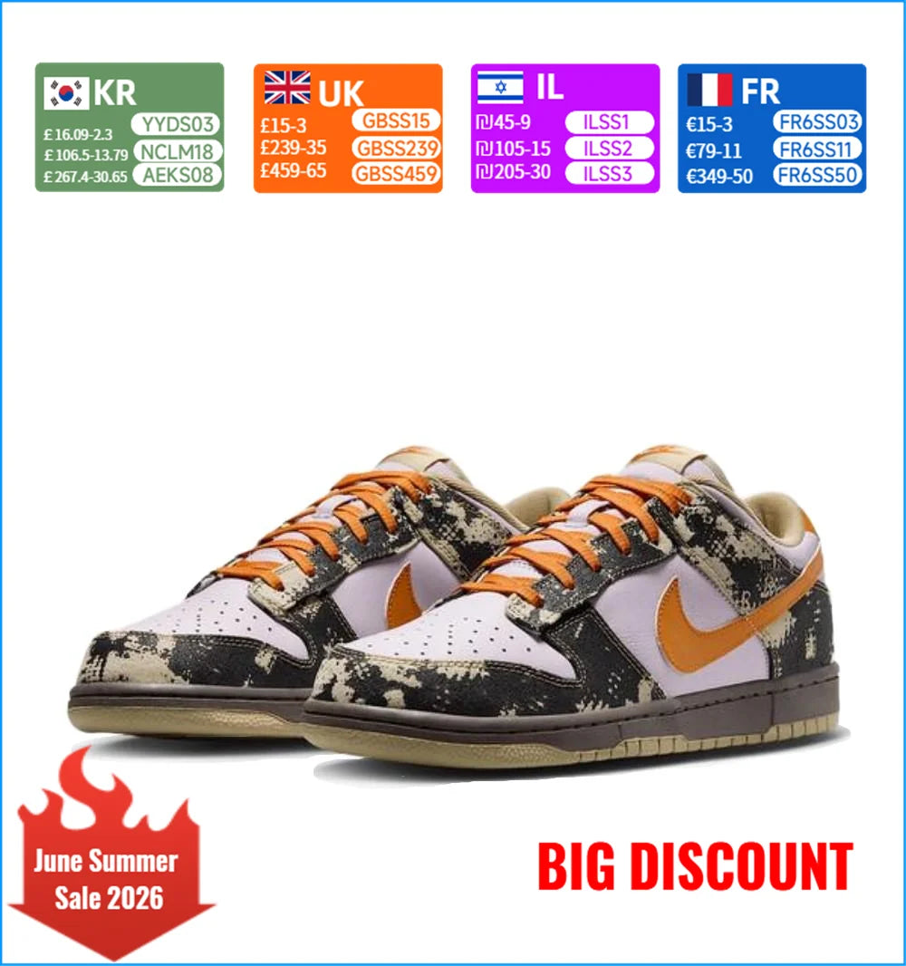 Nike Dunk Low – uniwersalne, niskie buty skateboardowe z cienką, antypoślizgową i wytrzymałą podeszwą, model unisex, kolor: biały/czarny/pomarańczowy, IB2260-500