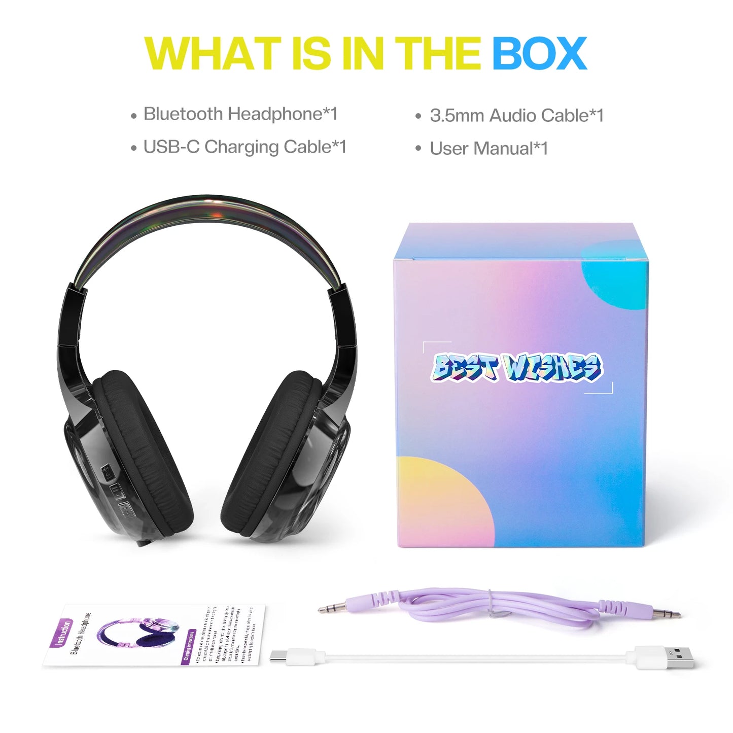 Gradient Kids Bluetooth Headphones Over Ear Girls Wireless Headphones With Mic Foldable Lightweight Headset Forfor School Travel