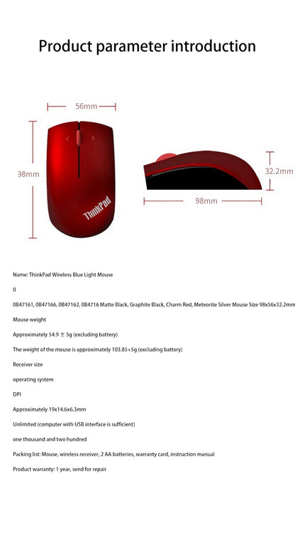 Lenovo ThinkPad Office Mouse Bluetooth + Wireless Dual-Mode Mouse, Ergonomic Wireless Office Mouse, 1200 DPI Portable Laptop Mouse