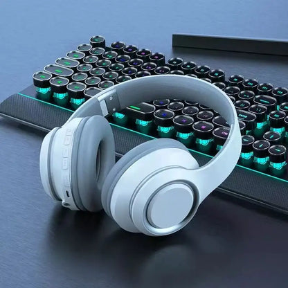 Shoumi Wireless Bluetooth 5.0 Headphones with Mic, TF Card MP3 Player, Deep Bass Over-Ear Gaming Headset with Display Screen