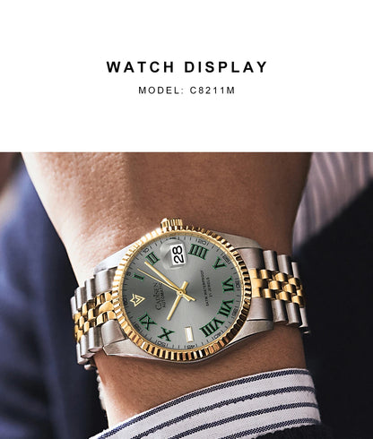CADISEN 38MM Men's Automatic Mechanical Watch Luxury AR Sapphire Glass Water Resistant Stainless Steel MIYOTA 8215 Reloj Hombre