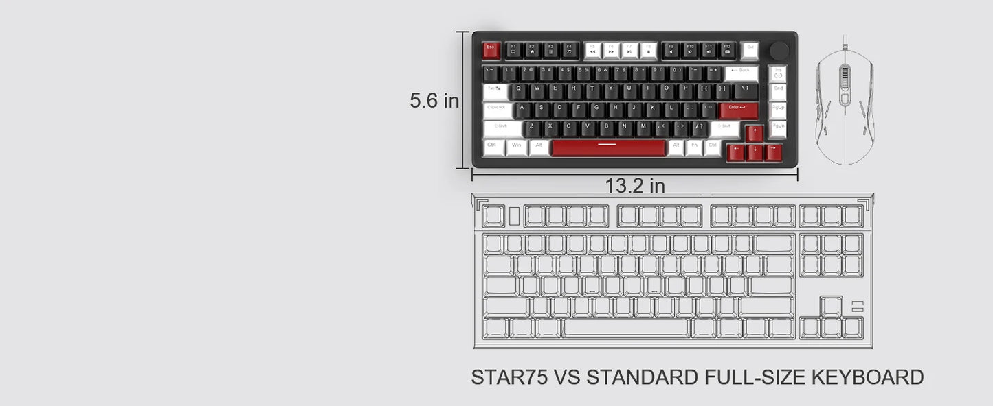 MageGee 75% Mechanical Gaming Keyboard with Knob Control, Wired Mechanical Gaming Keyboard with Blue Backlit, Red/Yellow Switch Gaming Keyboard for PC Windows