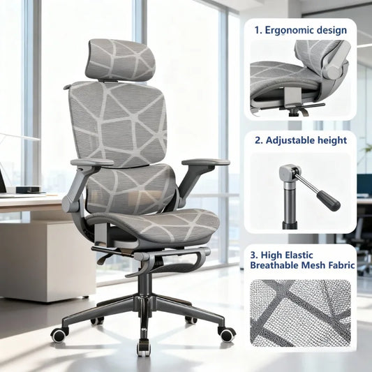 Cadeira Gaming Ergonómica Air Titan Full Mesh para Escritório e Computador, com Apoio Lombar em Três Zonas e Design de Boa Ventilação