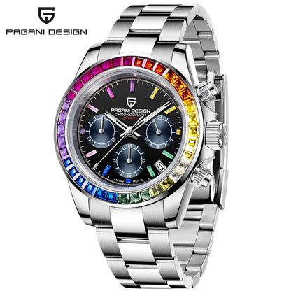 Zegarek męski PAGANI DESIGN – model z kolorowymi tarczami, luksusowy zegarek kwarcowy na rękę, chronograf wyposażony w mechanizm