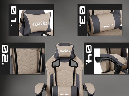 SUKIDA Ergonomischer Racing-Gaming-Stuhl, verstellbar und drehbar, mit Kopfstütze und Lendenwirbelstütze für Büro und Gaming