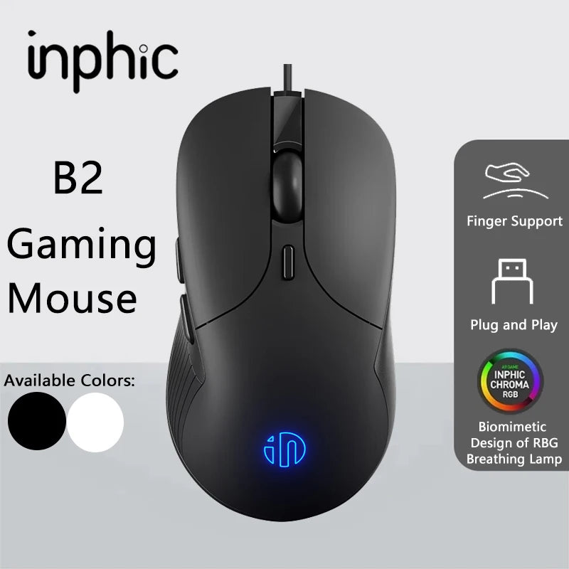 INPHIC B2 trådbunden USB-mus, tyst kontors- och gamingmus för PC och bärbara datorer