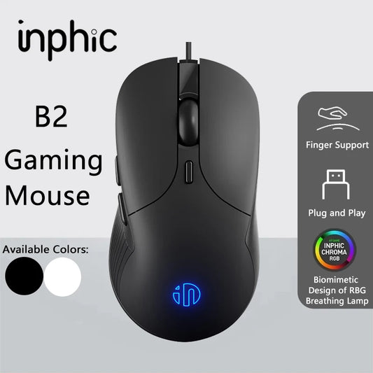 INPHIC B2 USB -langallinen hiiri, hiljainen toimisto- ja pelihiiri PC:lle ja kannettaville tietokoneille