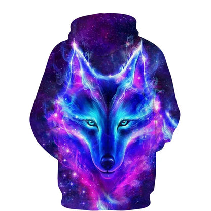 Sweat à capuz com fecho e estampado 3D de lobo, estilo streetwear, para homem/mulher, casaco com capuz unissexo casual hip-hop