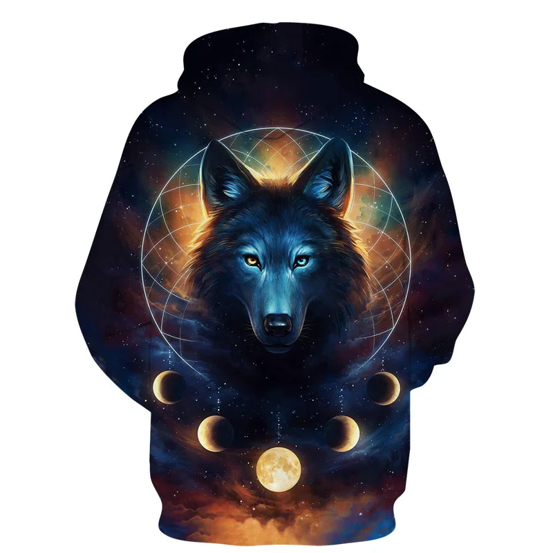 Sweat à capuz com fecho e estampado 3D de lobo, estilo streetwear, para homem/mulher, casaco com capuz unissexo casual hip-hop