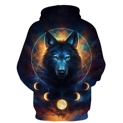 Sweat à capuz com fecho e estampado 3D de lobo, estilo streetwear, para homem/mulher, casaco com capuz unissexo casual hip-hop
