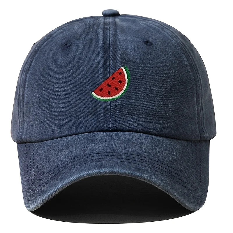 Four season baseball cap with watermelon print pattern for both men and women, adjustable duckbill cap for outdoor hiking