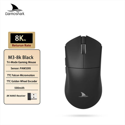 Souris gaming sans fil Darmoshark M3 V2 Tri-Mode 8K, capteur PAW3395, 26K DPI – Souris gaming ultra-légère pour PC et ordinateur portable
