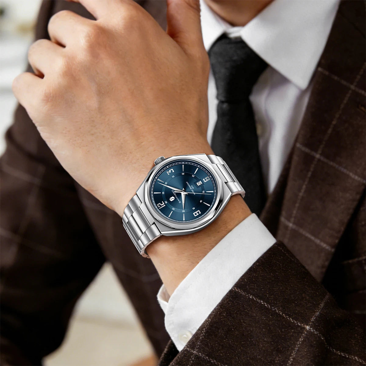 SAPPHERO Luxury Men's Watches Date Display Stainless Steel Watch Strap Men's Gifts Travel Essentials Waterproof Wristwatch