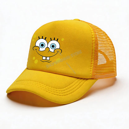 Cappellino da baseball Spongebob per bambini e adulti, cappellino in rete con emoticon, cappellino con visiera kawaii, giallo, cappellino estivo in stile anime, accessori per ragazze e ragazzi, regalo