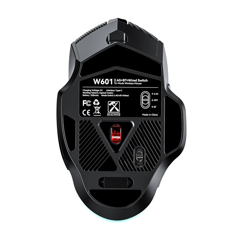 12800DPI Tri-Mode Wireless Gaming Mouse with Bluetooth, 2.4G & Wired Connection, Macro Programming, Carbon Fiber Design, 7 Keys Rechargeable Mouse
