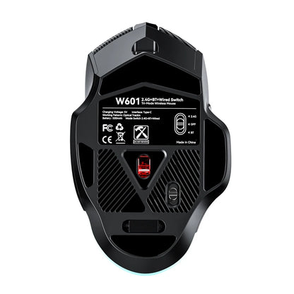 12800DPI Tri-Mode Wireless Gaming Mouse with Bluetooth, 2.4G & Wired Connection, Macro Programming, Carbon Fiber Design, 7 Keys Rechargeable Mouse