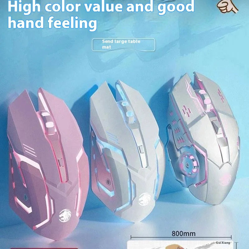 Frontline Pink Gaming Mouse Wireless Bluetooth Silent Mechanical Gaming Mouse, Cute RGB Computer Mouse for Gaming, Office & Laptop
