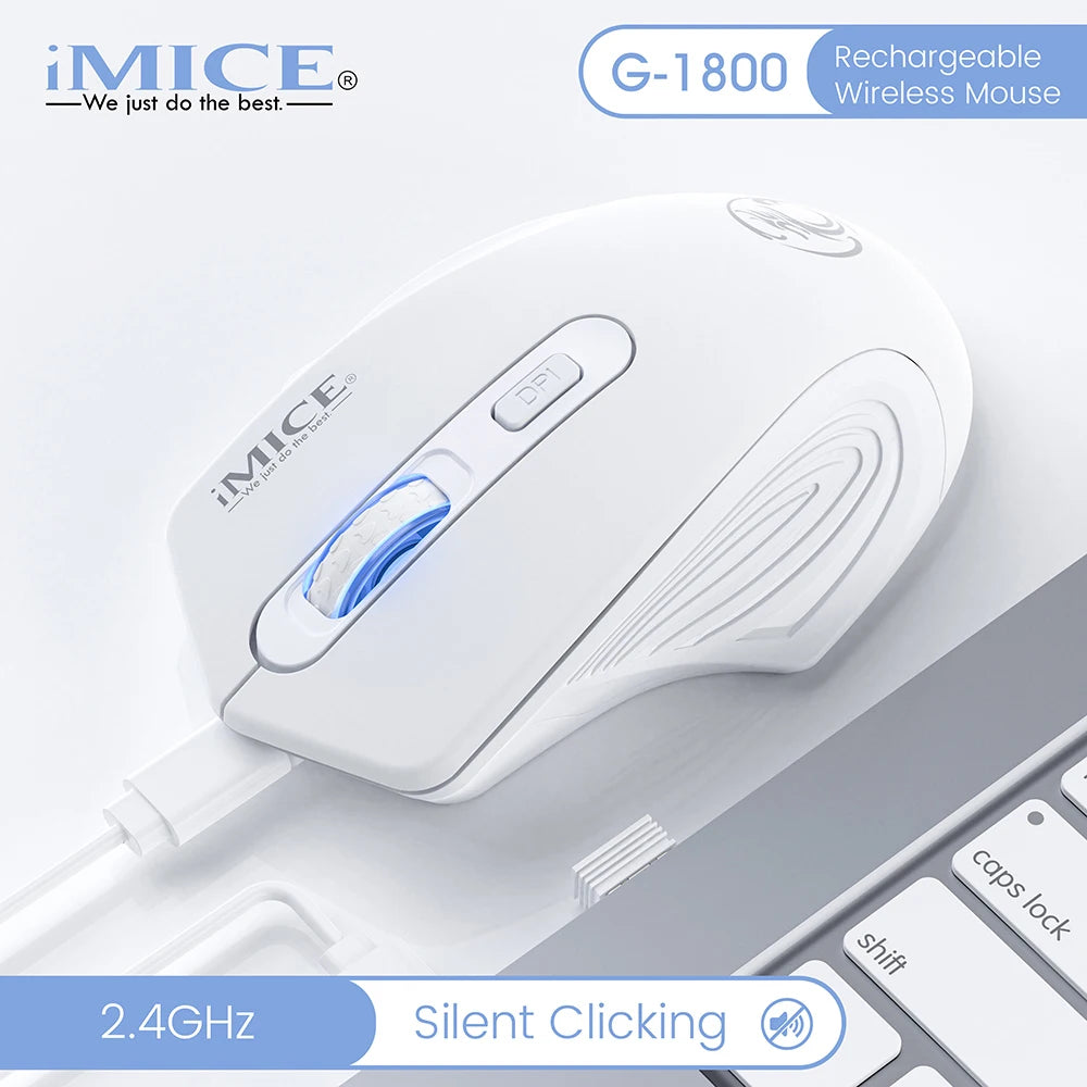 iMice Silent Rechargeable Wireless Mouse 2.4GHz, 1600 DPI Adjustable Wireless Mouse for PC, Laptop & Office, Quiet Click Ergonomic Computer Mouse