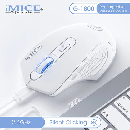 iMice Silent Rechargeable Wireless Mouse 2.4GHz, 1600 DPI Adjustable Wireless Mouse for PC, Laptop & Office, Quiet Click Ergonomic Computer Mouse
