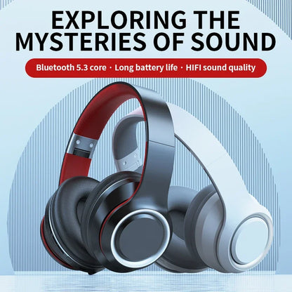 Shoumi Wireless Bluetooth 5.0 Headphones with Mic, TF Card MP3 Player, Deep Bass Over-Ear Gaming Headset with Display Screen