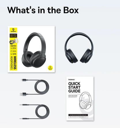 Baseus BH1 Lite Bluetooth 6.0 Wireless Headphones with Super Bass, ENC Clear Calls, 80H Playtime, Over Ear Headset for Gaming & Music