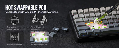 EPOMAKER X AULA F75 MAX Compact 75% ANSI Layout Wired/Bluetooth/2.4GHz Wireless Mechanical Keyboard with TFT Screen and a Knob