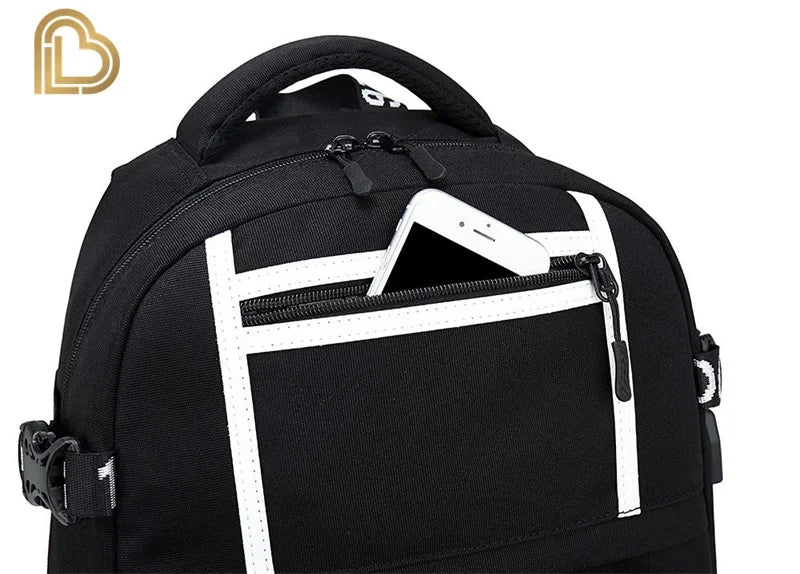 Mochila Red Jade F-Fortnited Battle Royale com carregamento USB, figuras anime e compartimento para material escolar para estudantes