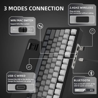 ATTACK SHARK X85 Tri-Mode-Gasket 75% mechanische Tastatur mit CNC-Drehknopf, 5-lagiger Dämpfung, Hot-Swap-Funktion, RGB-Hintergrundbeleuchtung, NKRO