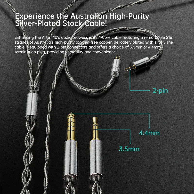 ARTTI T10 Planar Driver In-Ear HiFi Earphones, 14.2mm Wired IEM Monitors with Textured Bass, Detachable 0.78mm 2-Pin Cable, 3.5mm/4.4mm Audiophile Earphones