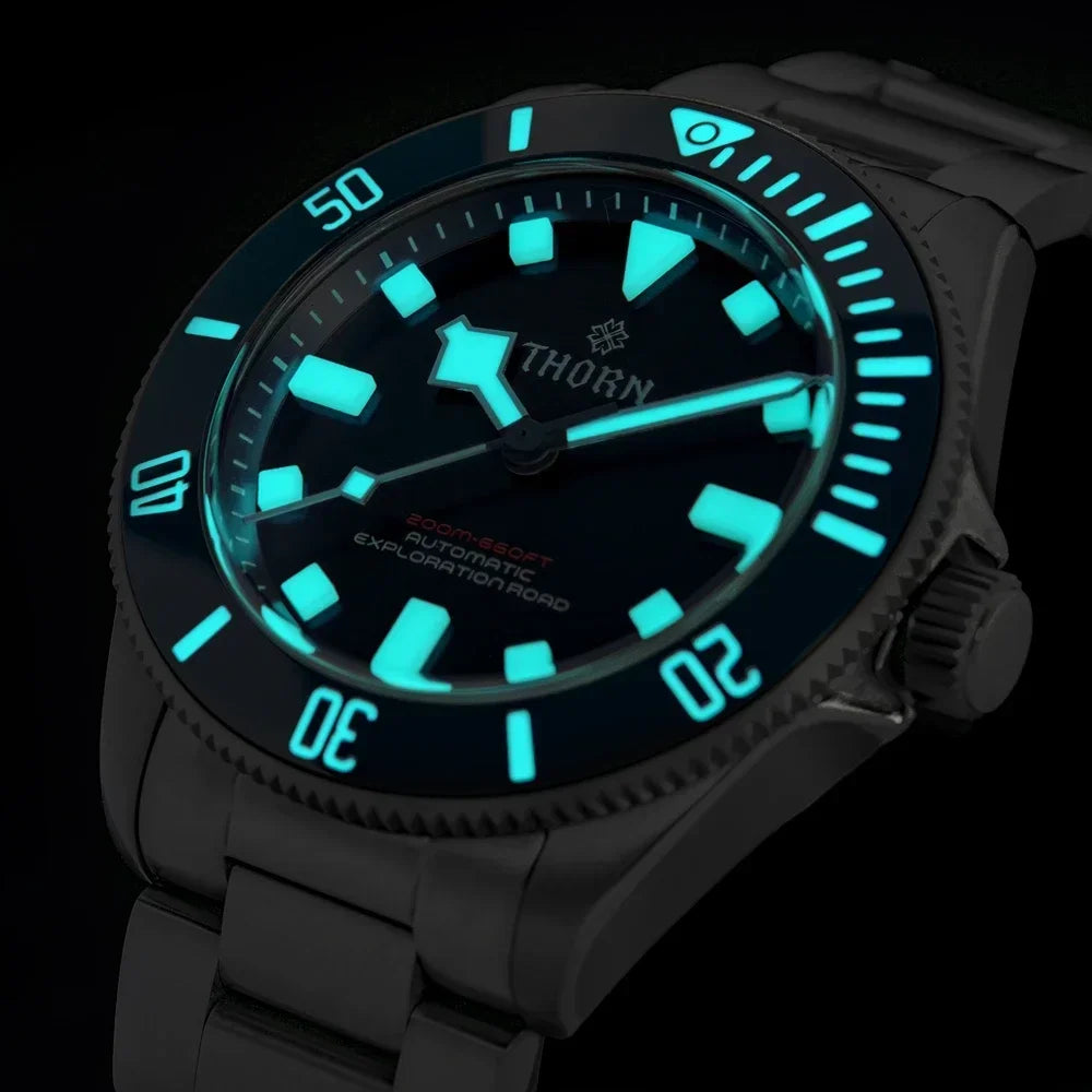 THORN 39mm Titanium Watch Men Homage Vintage PT5000 Movement Automatic Sapphire Crystal C3 Super Luminous 200M Waterproof Watch
