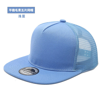New style hip-hop baseball cap, best-selling, sun protection cap for beach, duckbill cap, light blue flat brim mesh cap