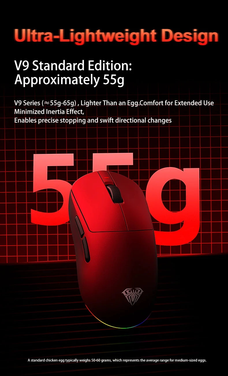 AULA V9 Ultra Wireless Gaming Mouse PAW3950, 8K Polling Rate, Tri-Mode Lightweight Ergonomic Gaming Mouse for PC & Esports