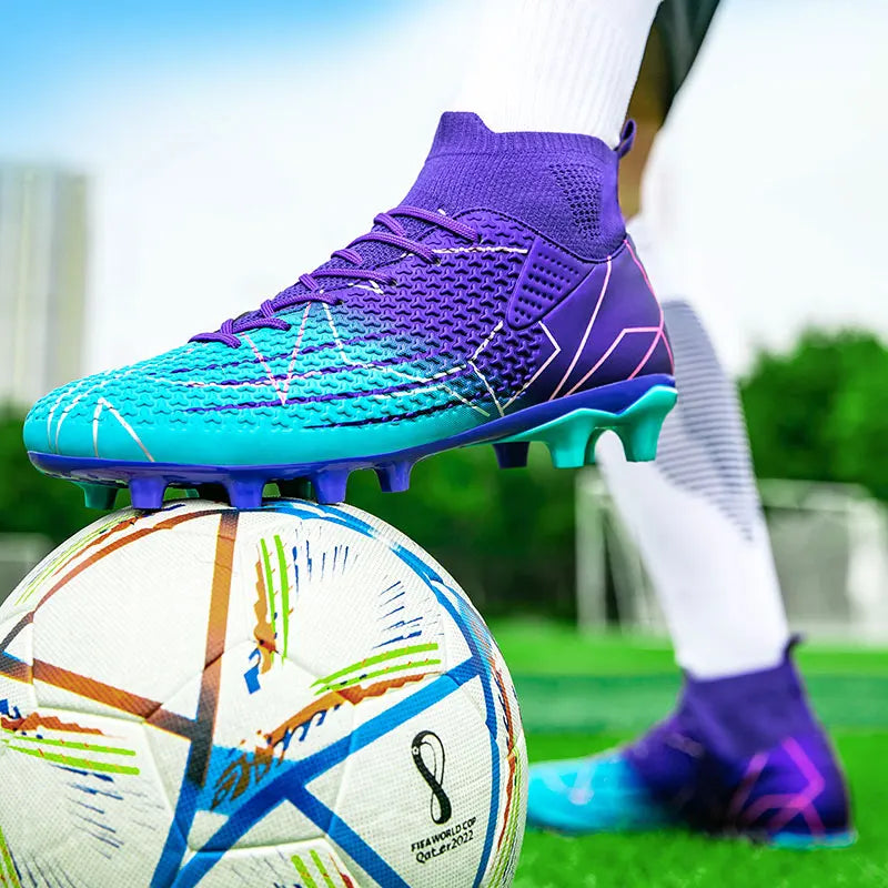 New Professional High-Top Football Shoes Artificial Grass Leather Youth Students Training Soccer Shoes for Men and Women Sports