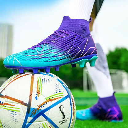 New Professional High-Top Football Shoes Artificial Grass Leather Youth Students Training Soccer Shoes for Men and Women Sports