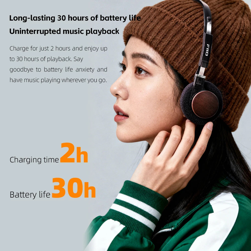 FIIO EH11 On-Ear Bluetooth Headphones – Hi-Res LDAC Wireless Bass Headset, 30H Battery, Dual Device Connection & Lightweight Retro Design