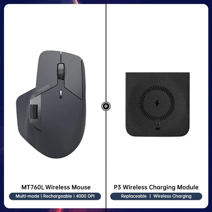 Rapoo MT760 Multi-Mode Rechargeable Wireless Mouse, Ergonomic Bluetooth Mouse with 4000 DPI, Easy-Switch for Up to 4 Devices, USB-C Rechargeable