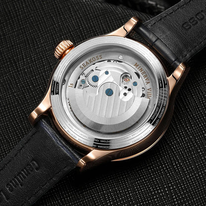 SEAKOSS Luxury Double Earth Rotating Men's Mechanical Watch Automatic Movement Waterproof Clock Pilots Men 1963 Flywheel Watches
