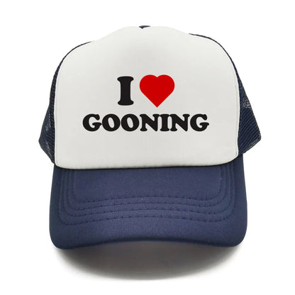 Sjove „I Love Gooning“-baseballkasketter – Cool sommerhat til mænd i netstof – Humoristisk truckerkasket – Unisex udendørs kasketter i netstof – MZ-080