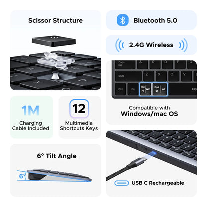UGREEN Keyboard Wireless Bluetooth 5.0 2.4G Russian/Korean/EN 99 Keycaps For MacBook iPad PC Tablet USB C Rechargeable Keyboard