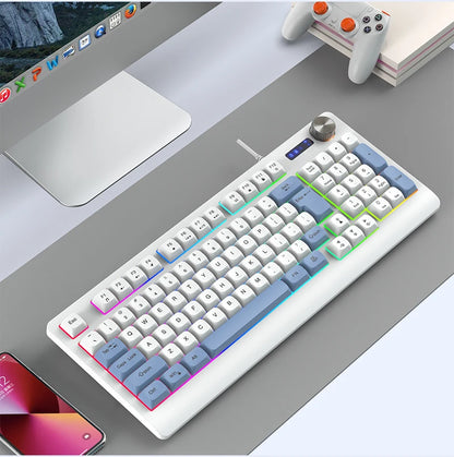 93 Keys Wired RGB Gaming Keyboard Two Tone PBT Ball Keycaps Mechanical Feeling Portable Keyboard for Laptop Office Gamer Typing