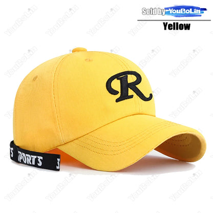 R letter Ribbon Embroidery Cotton Adjustable Hard Top Baseball Cap Sun Hat Trucker Hats Hip Hop Caps