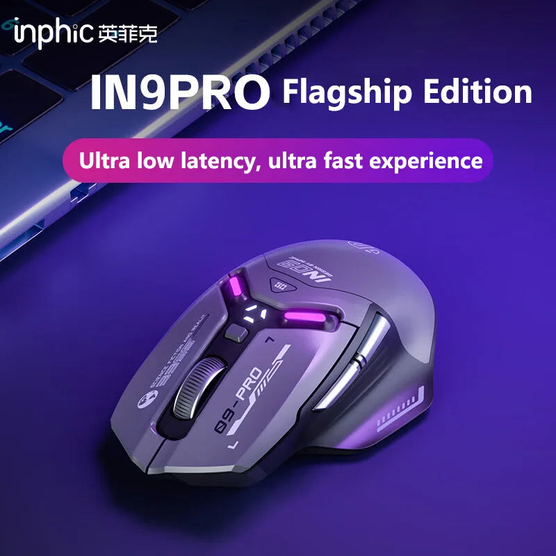 Inphic IN9PRO Wireless Gaming Mouse 26000 DPI Tri-Mode Bluetooth RGB Ergonomic Gaming Mouse with PAW3395 Sensor & 8K Polling Support